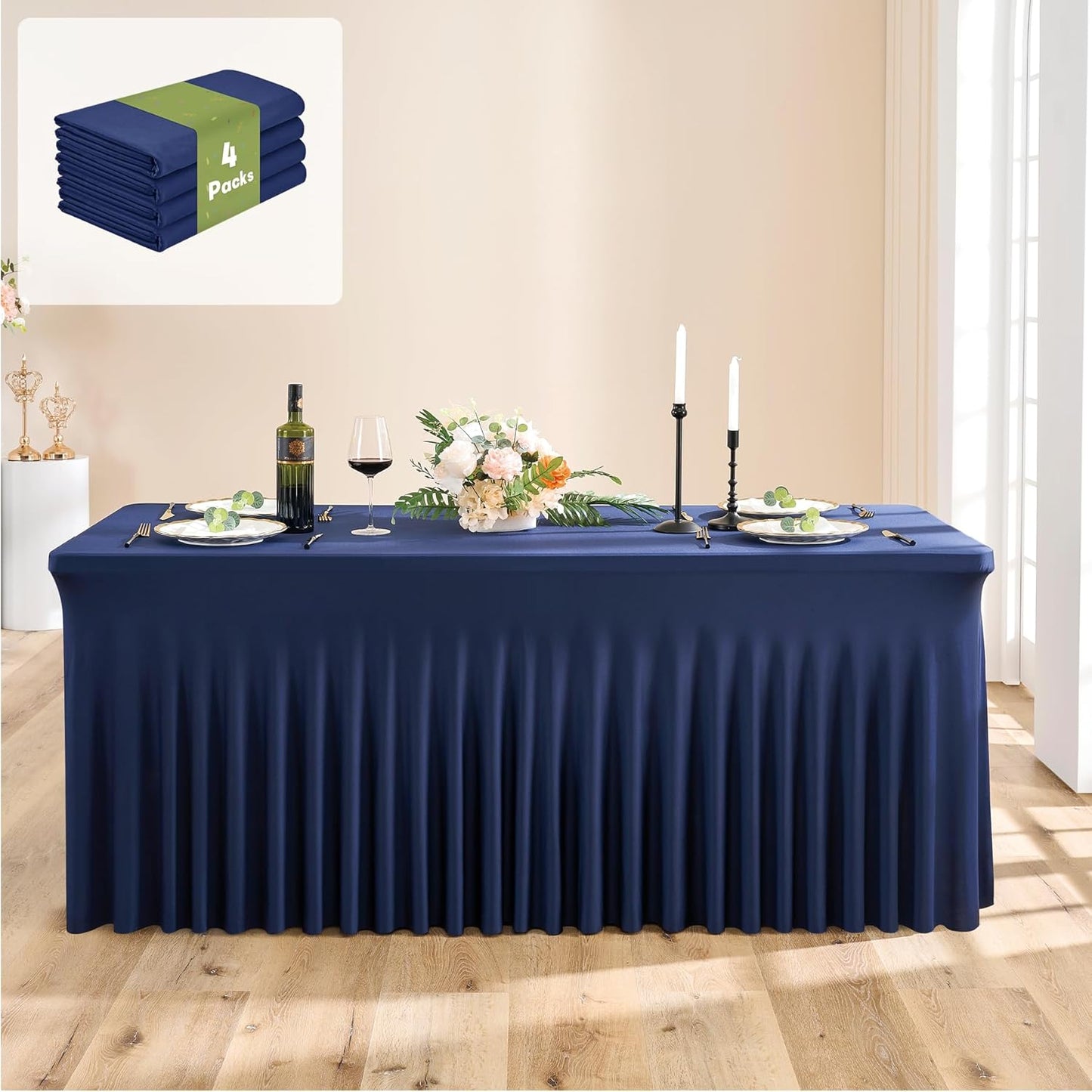 Navy Blue Spandex Table Clothes for 6 Foot Rectangle Tables