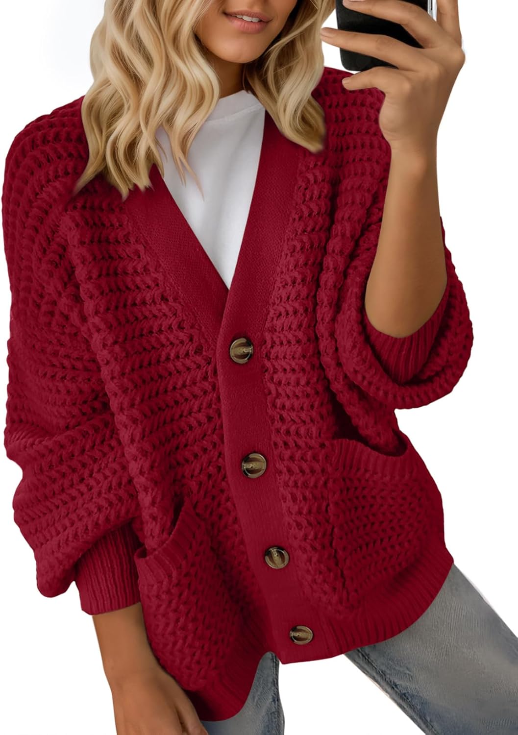 Dokotoo Women's Open Front Long Sleeve Chunky Knit Cardigan