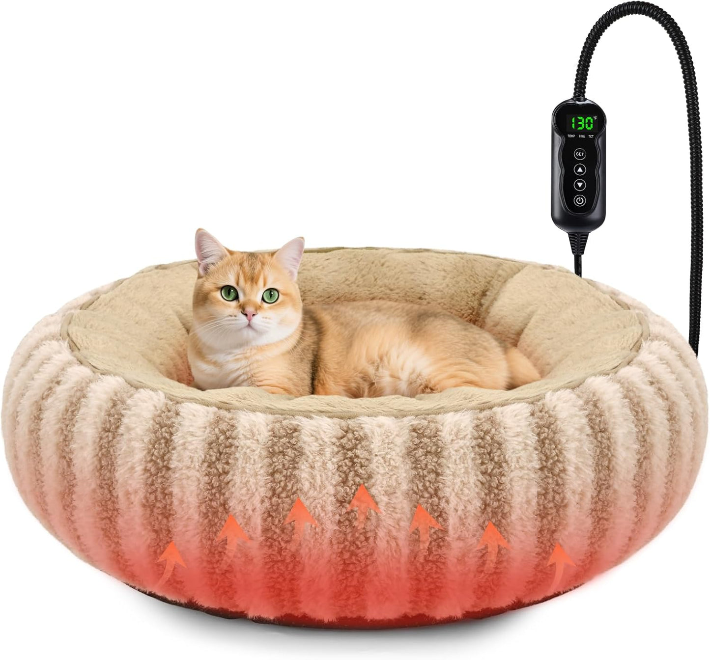 Toove Heated Cat Bed Indoor - Cozy 20in Heating Donut Bed