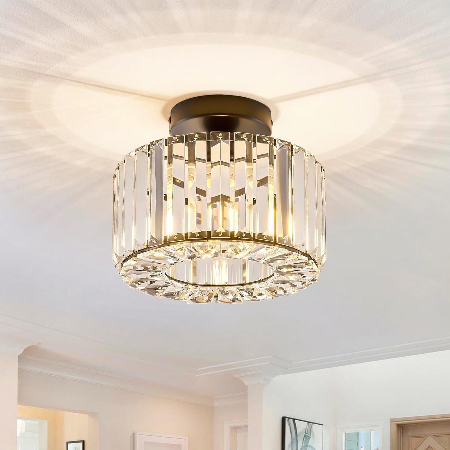 BUXVRCS Crystal Ceiling Light Fixture - Modern Flush Mount Chandelier