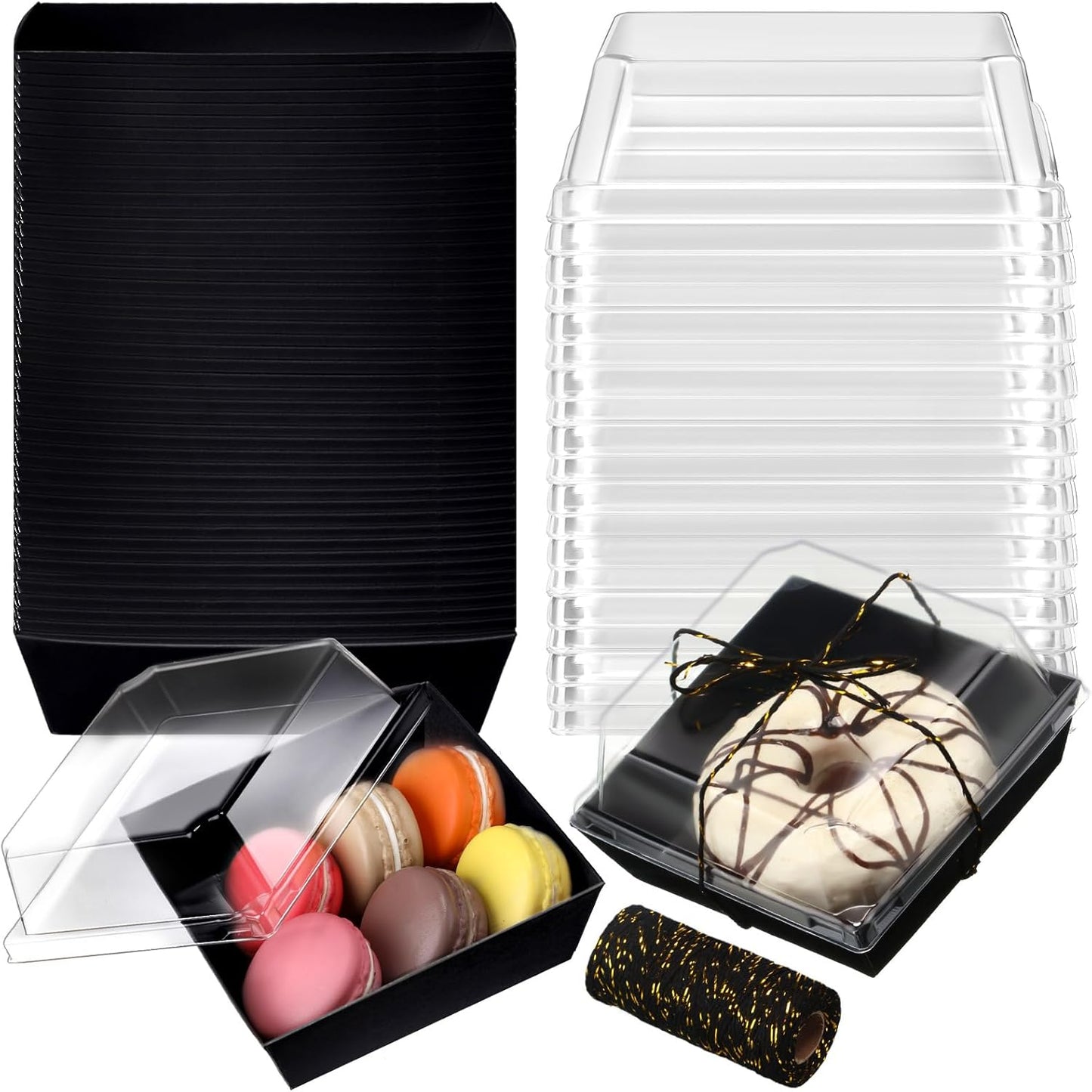 Jetec 150 Pack Disposable Cake Boxes with Clear Lids and Rope