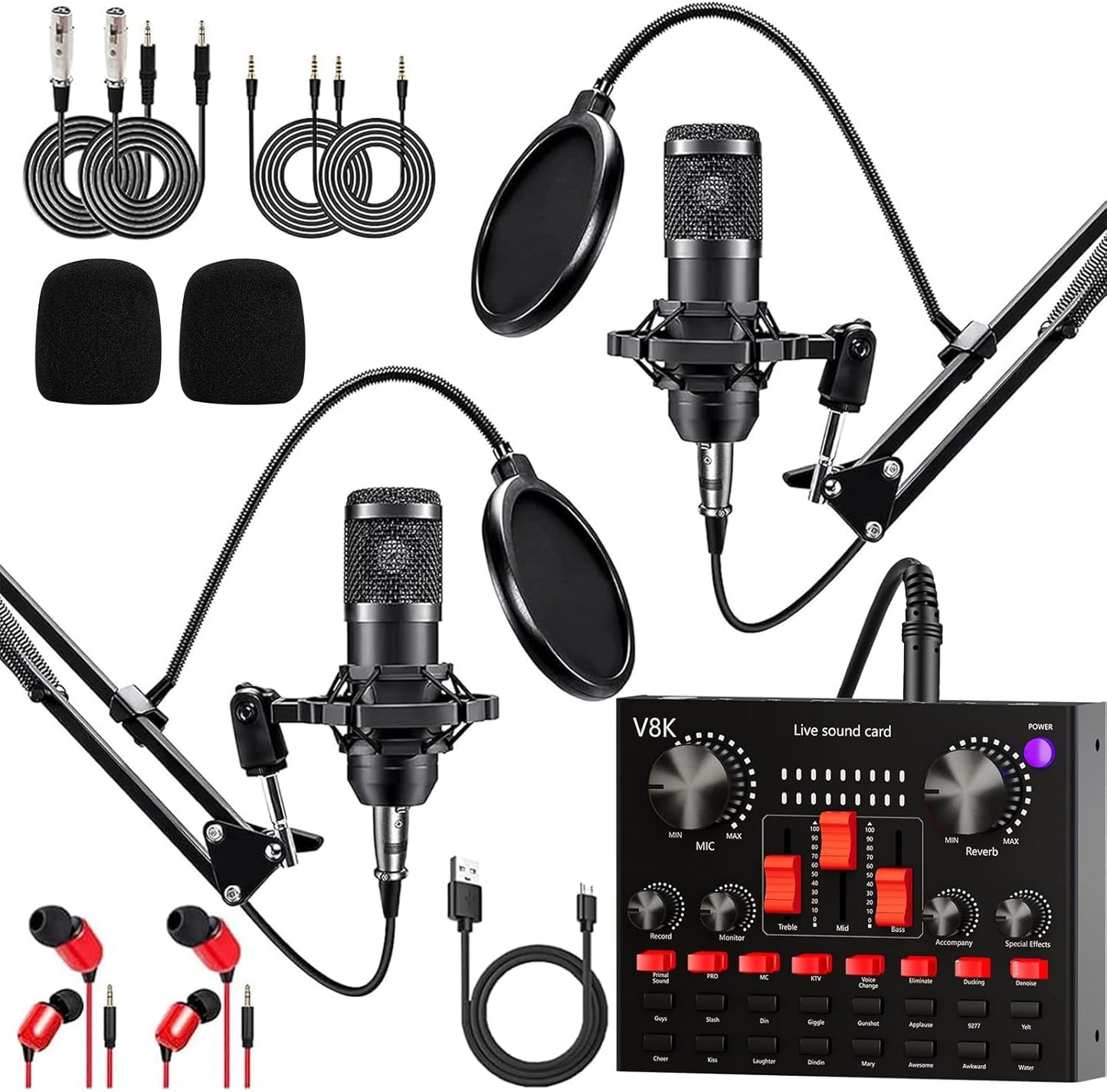 Podcast Equipment Bundle for 2 with BM800 Mic and Mixer