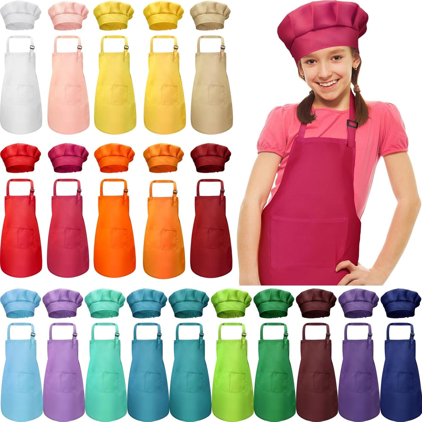 40 Pcs Kids Apron Chef Hat Set for Cooking and Painting Fun