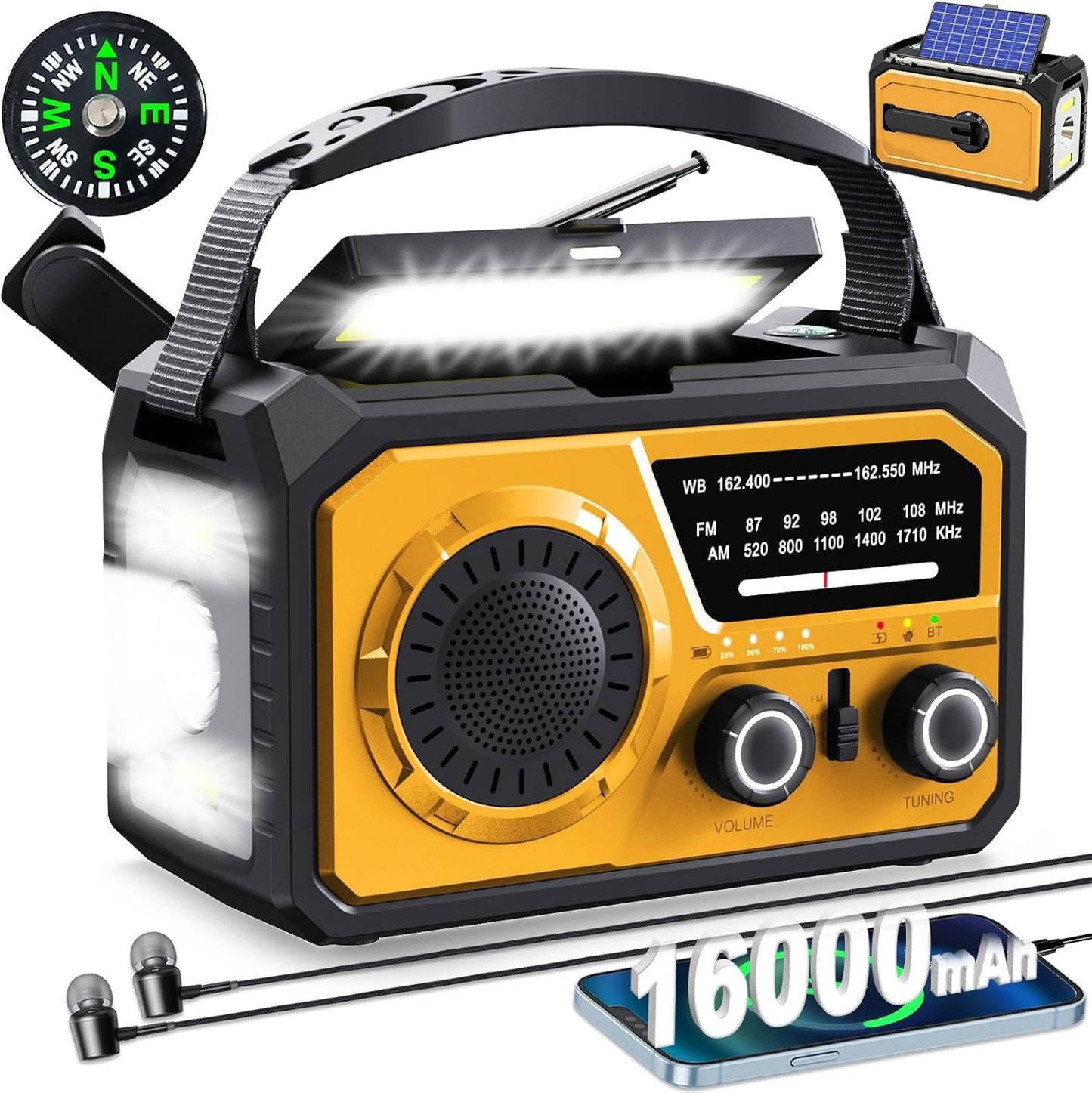 16000mAh Hand Crank Emergency Weather Radio for Survival