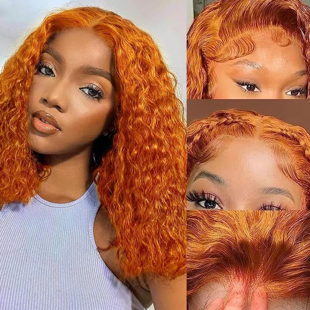 Ginger Water Wave Bob Wig Human Hair 10 Inch Glueless Style