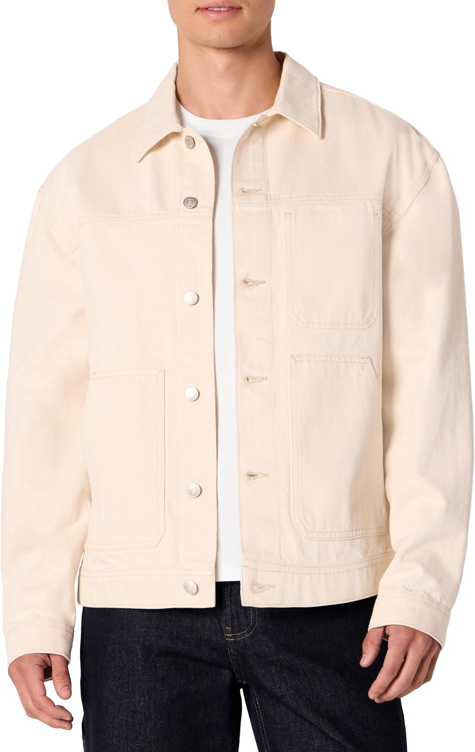 Men's Rigid Denim Relaxed-Fit Utility Jacket for Comfort