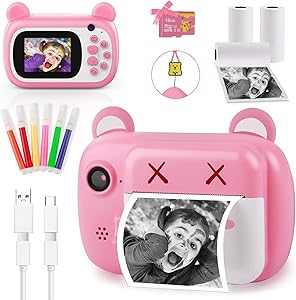 Instant Print Camera for Kids - Fun Bearbrick Selfie Camera
