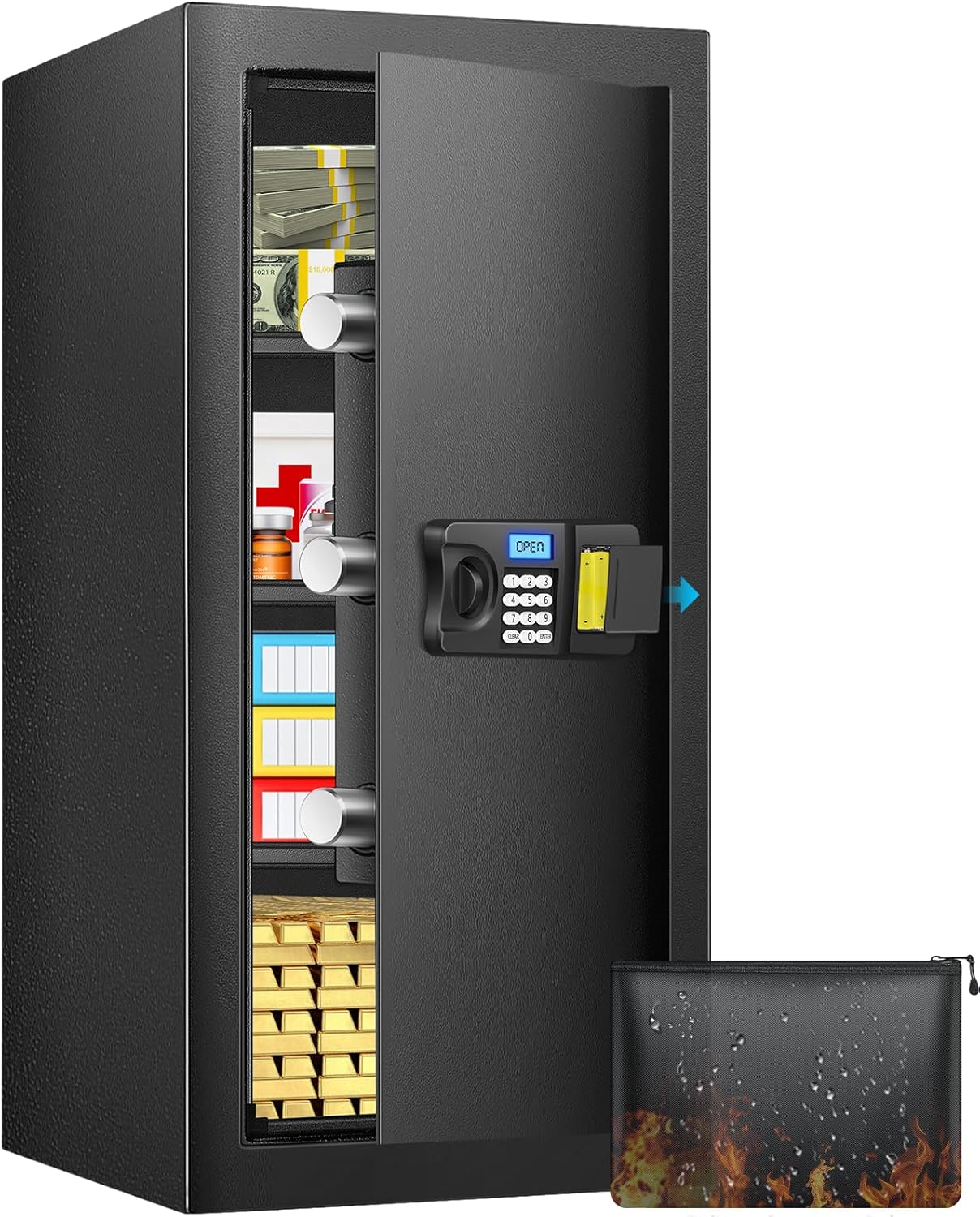 27.56in Tall Safe Box with Fireproof Waterproof Bag for Security