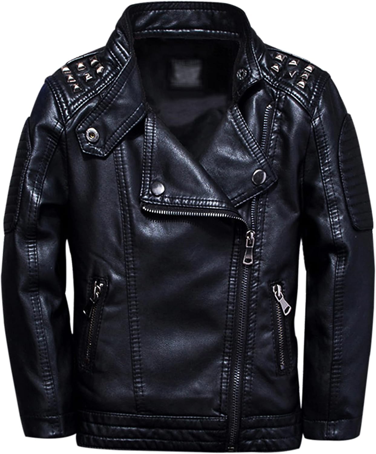 Boys Black Leather Jacket - Stylish Studded Motorcycle Coat