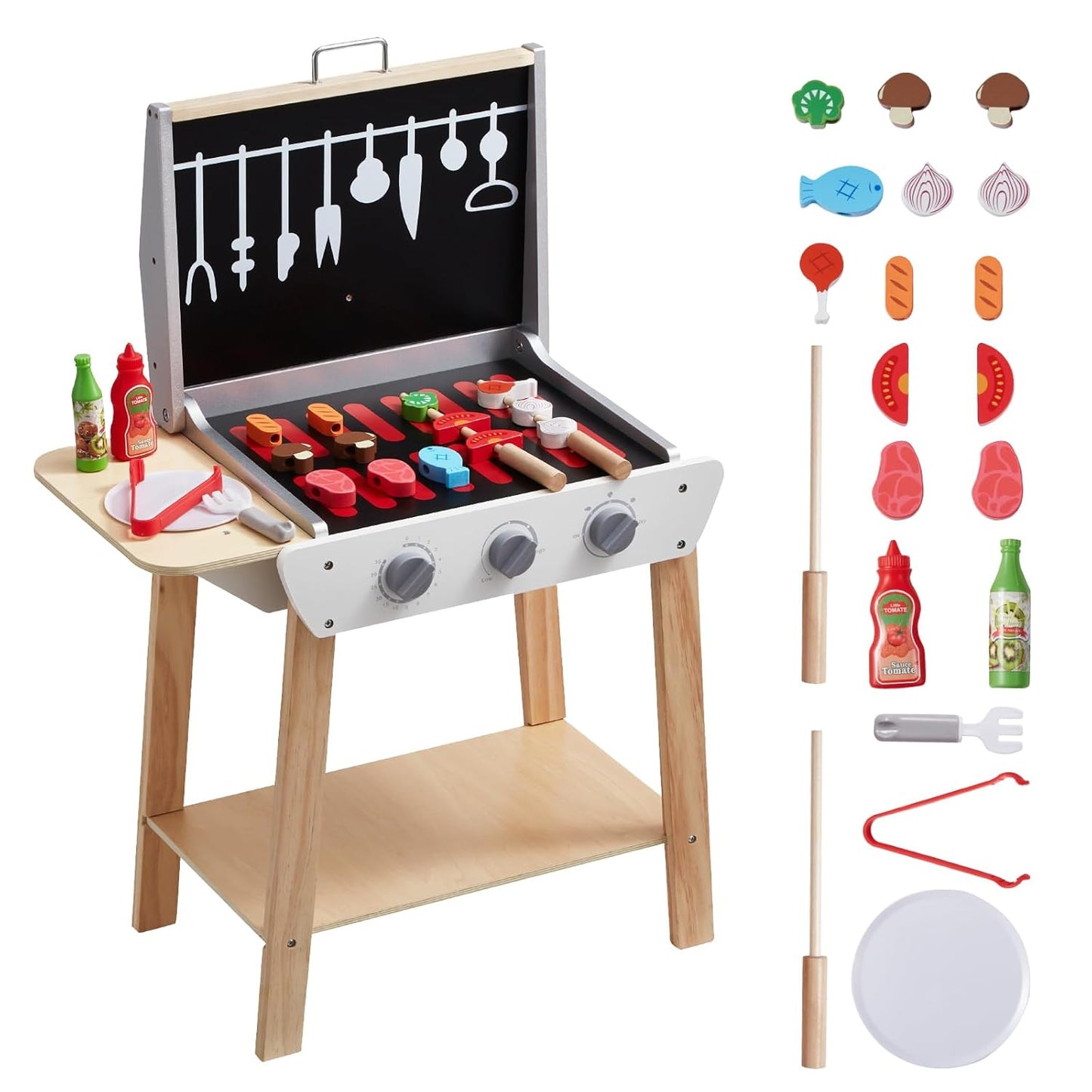 VEVOR Wooden Play Barbecue Toy Grill Set