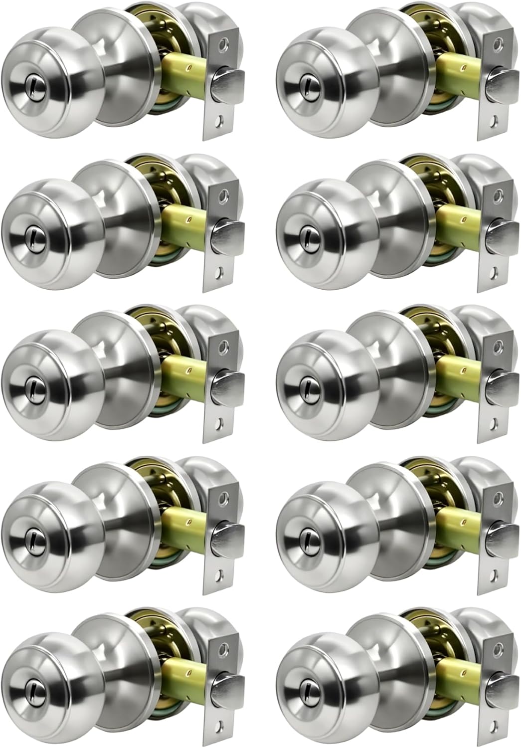 Privacy Door Knobs 10 Pack Brushed Nickel Keyless Doorknobs
