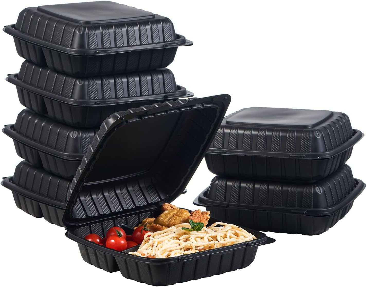 9X9 3-Compartment Clamshell Takeout Food Trays for All Meals