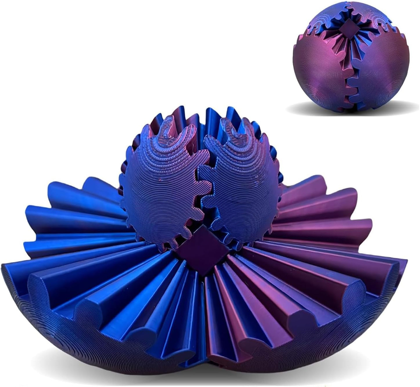 Blue 3D Printed Gear Spin Ball - Stress Relief & Fun!