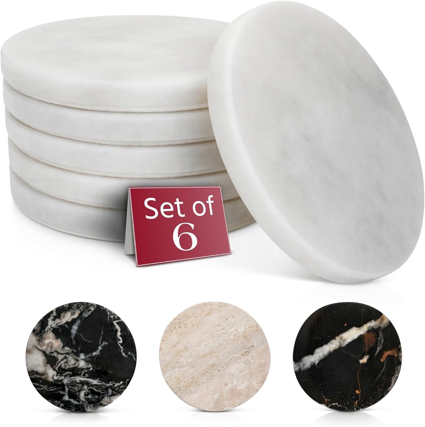 Gusto Nostro White Marble Coasters Set of 6 for Elegant Homes