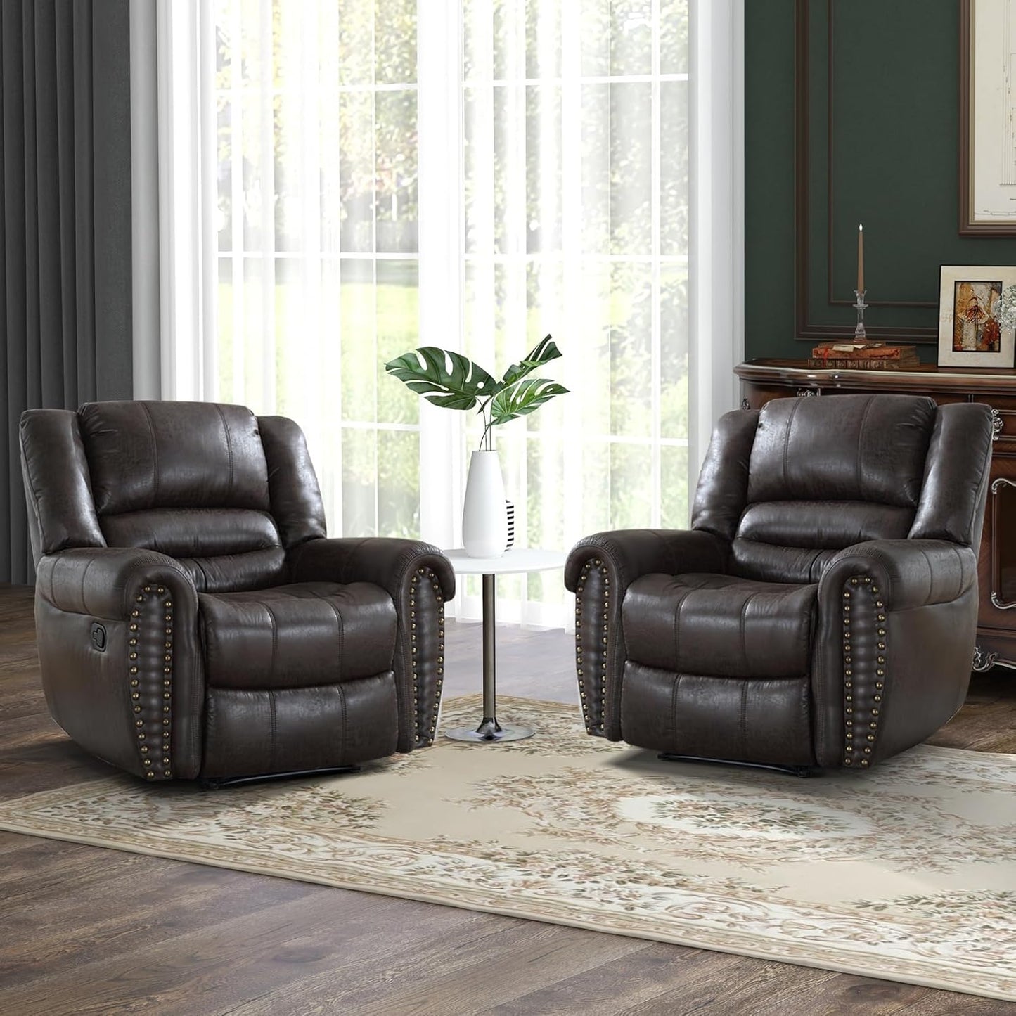 Comfortable Dark Grey Leather Recliner Chair Set of 2 for Living Room