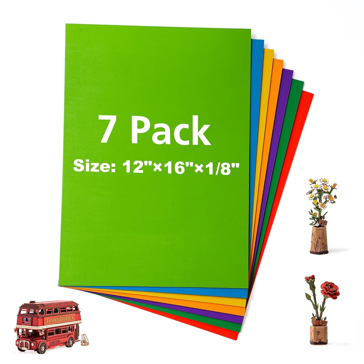 7 Pack Colored Plywood Sheets for Laser Cutting and Crafts