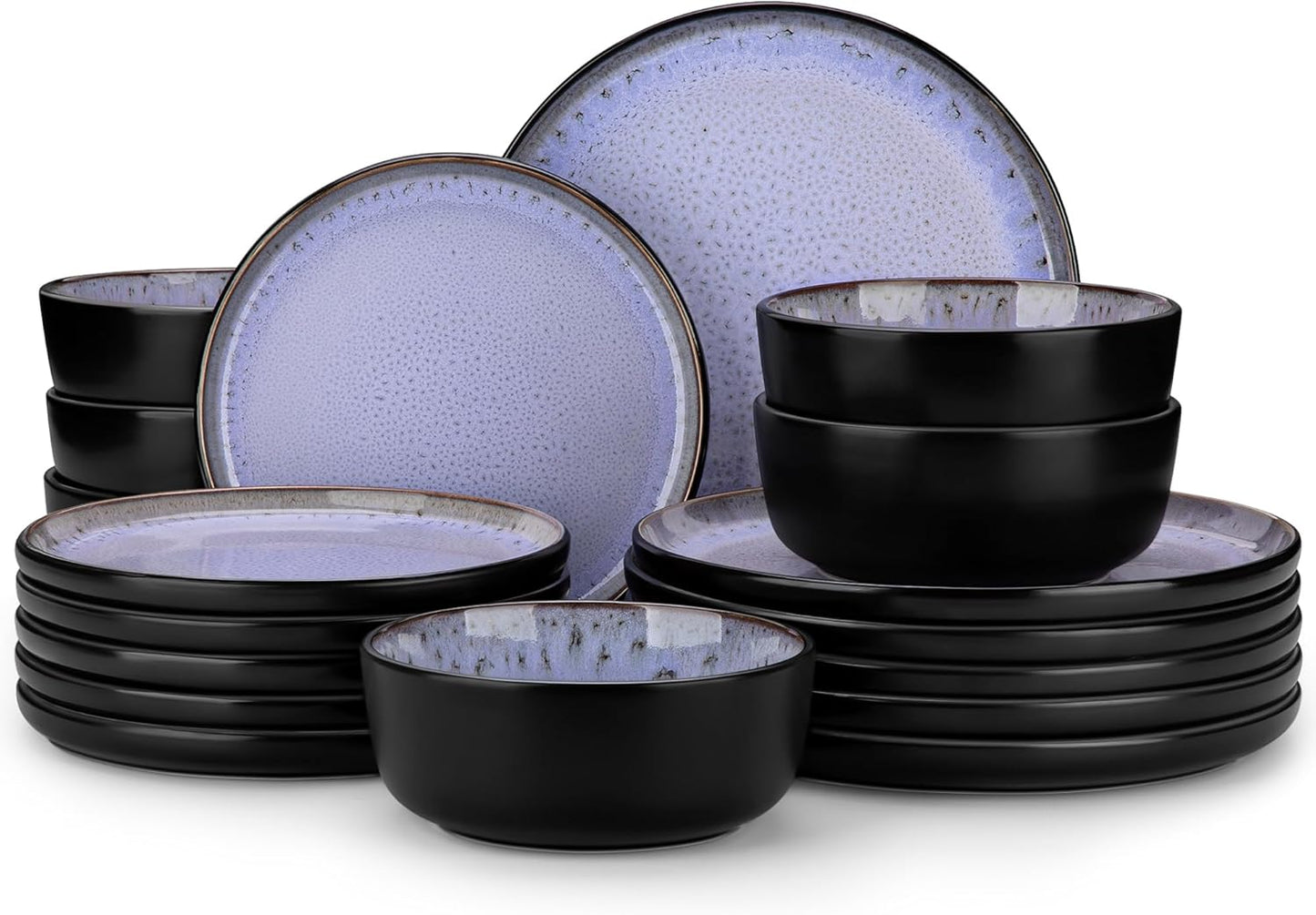 vancasso Stoneware Dinnerware Set, 18 Pieces for 6, Light Purple