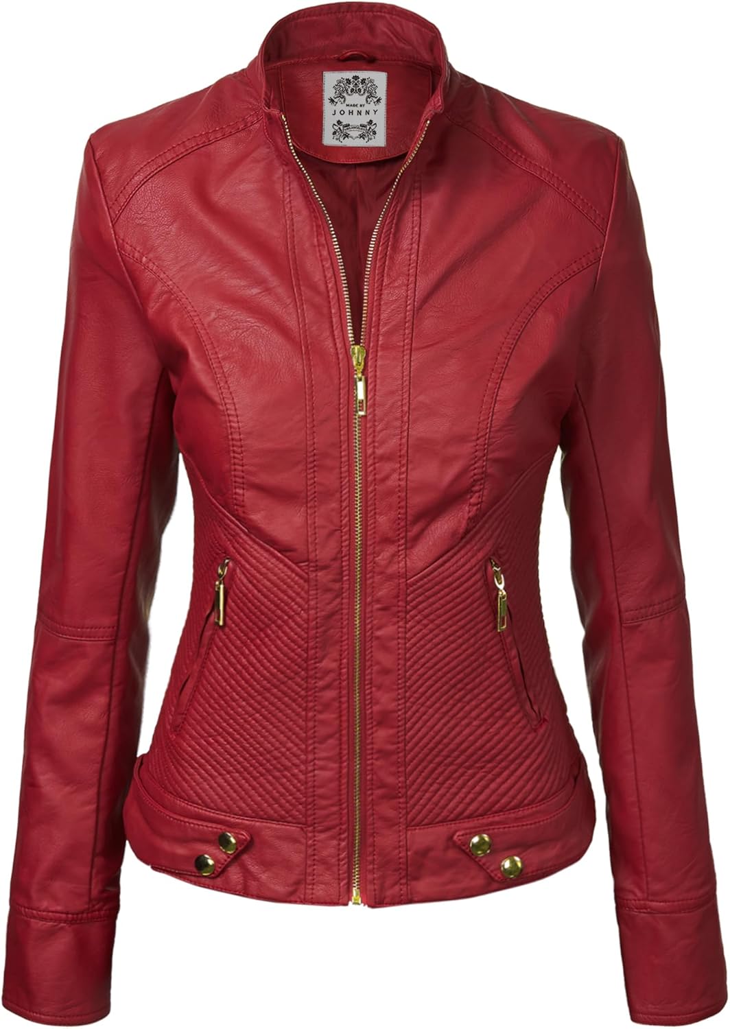 Made By Johnny Womens Faux Leather Zip Up Moto Biker Jacket