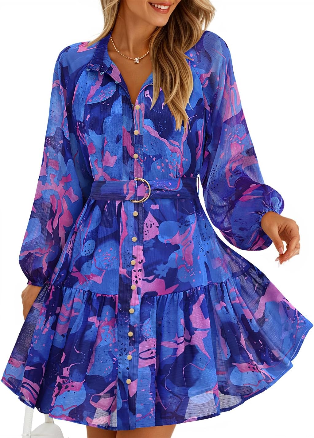 ZESICA Womens Fall Floral Mini Dress for Stylish Occasions
