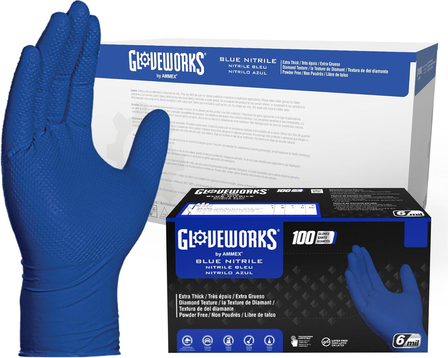 GLOVEWORKS HD Royal Blue Nitrile Disposable Gloves for Safety
