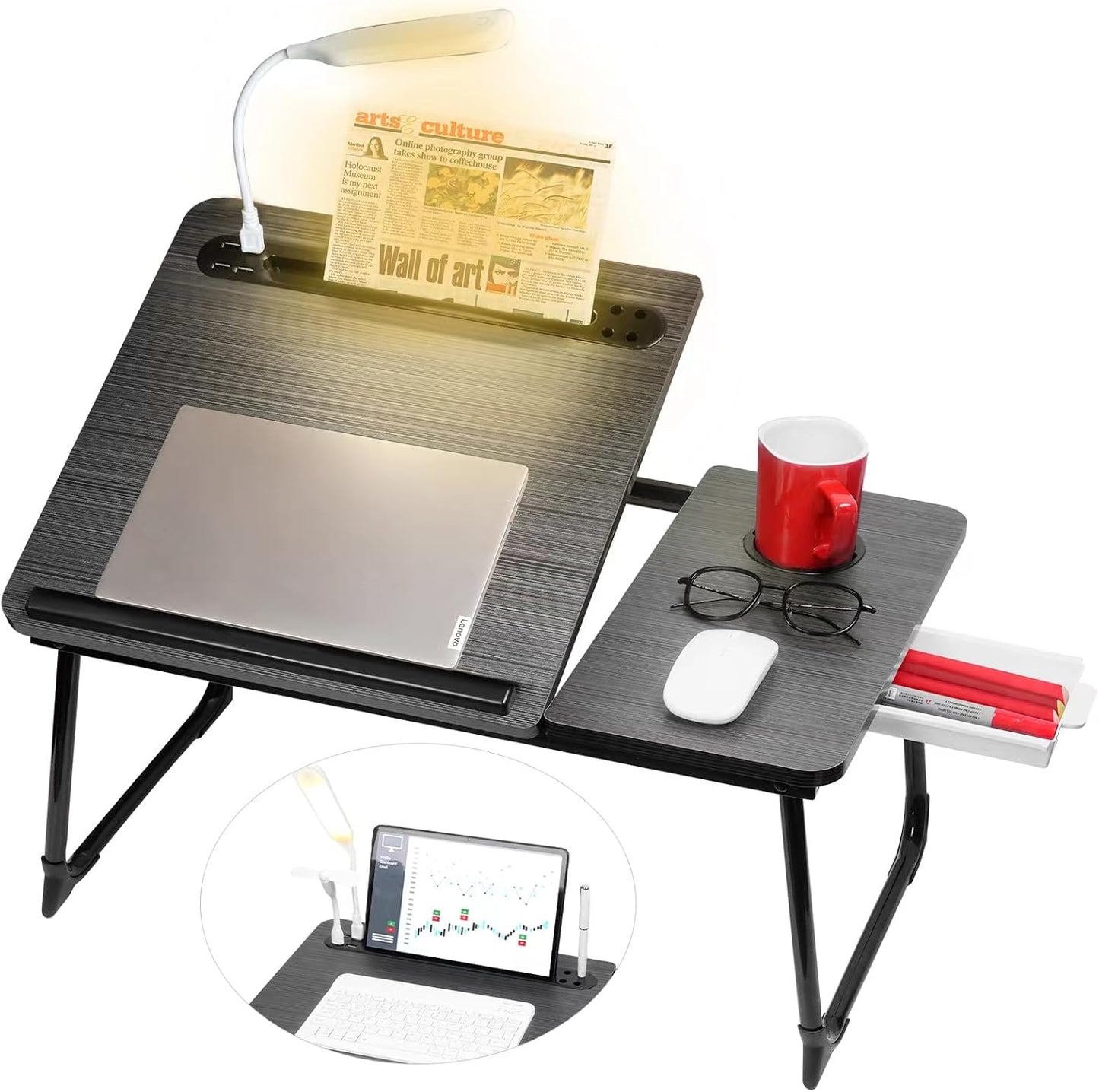 XL Adjustable Lap Desk with Light & Storage - Ultimate Comfort!