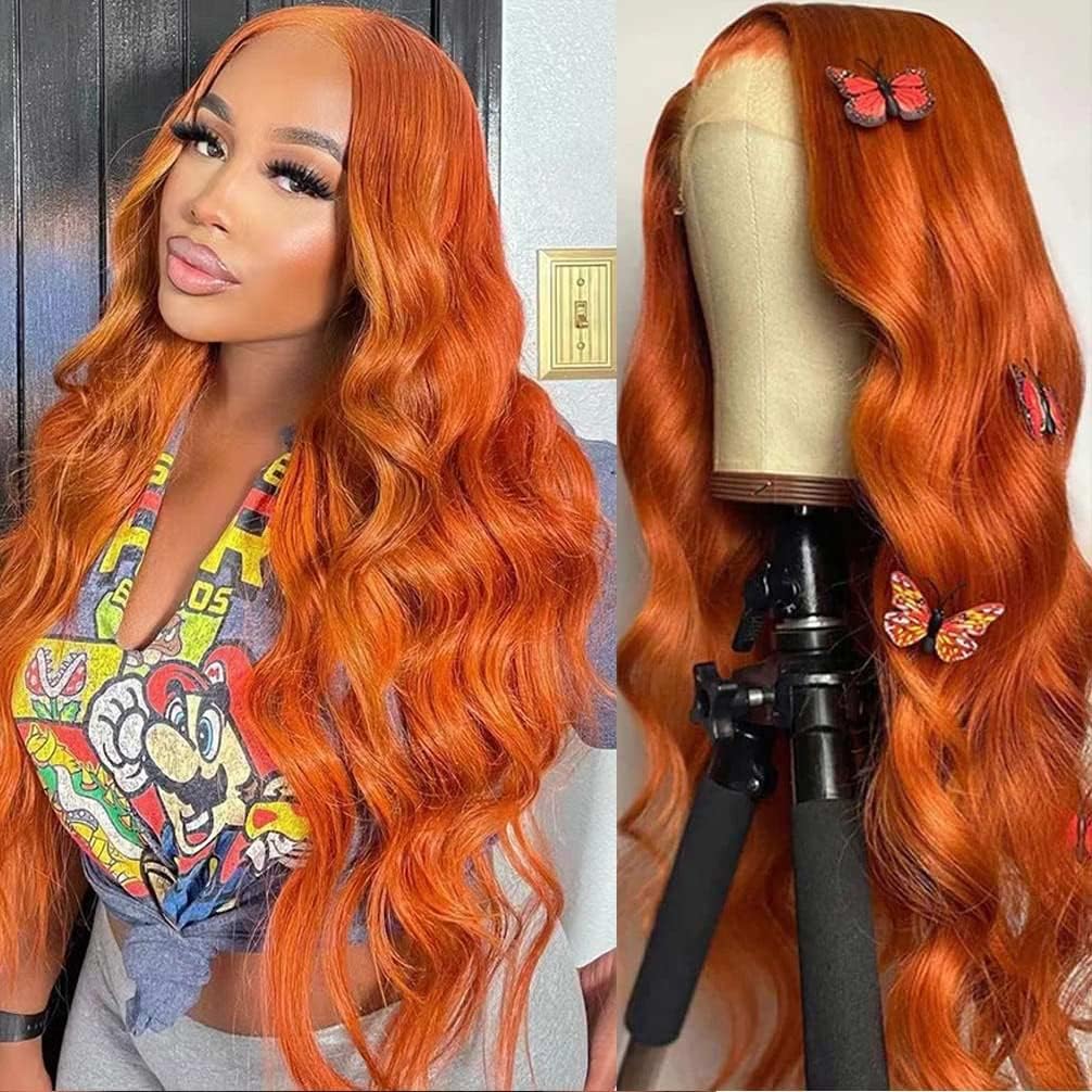 30 Inch Ginger Orange Body Wave Lace Front Wig for Black Women