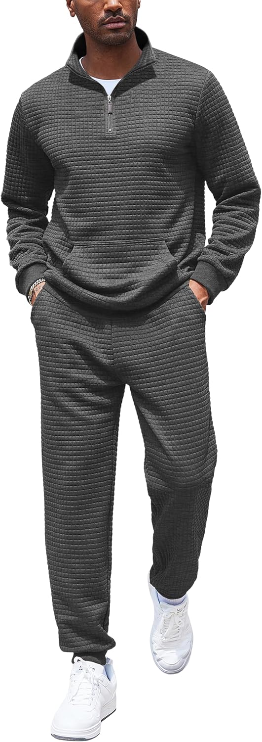 COOFANDY Men's Tracksuit 2 Piece Quarter Zip Sweatsuit Set