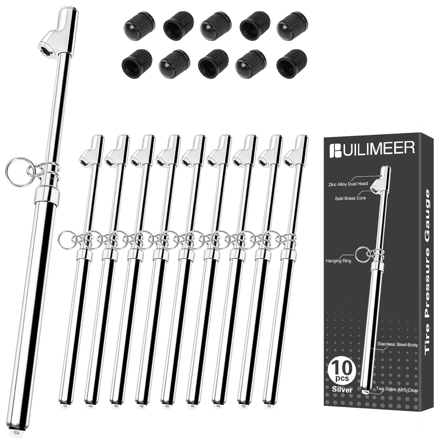 10-Pack Dual Head Tire Pressure Gauge for Cars, Trucks, Bikes