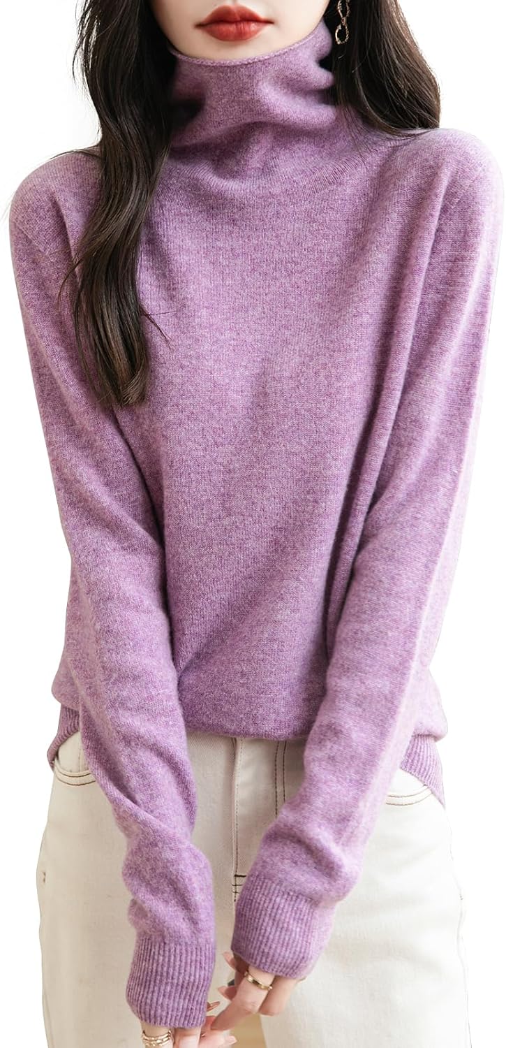 100% Merino Wool Seamless Sweater Turtleneck for Women