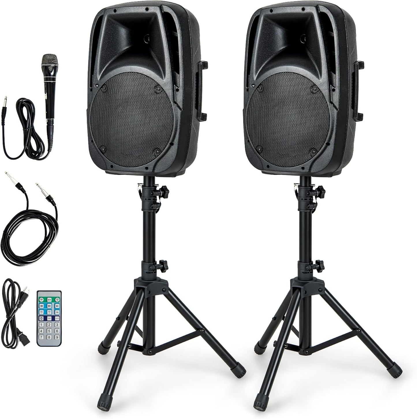 GOFLAME 1600W Portable PA Speaker System with Stands & Microphone