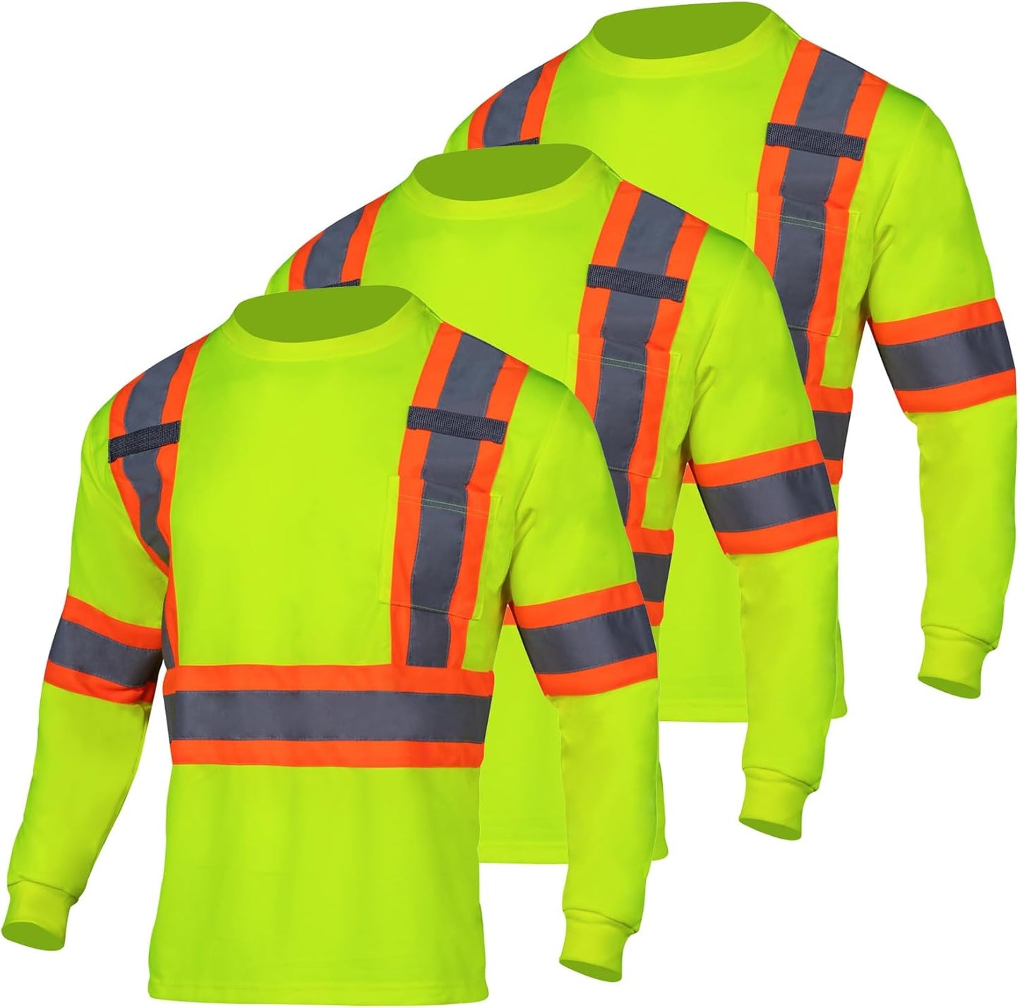 VENDACE High Visibility Safety T Shirt 3 Packs Long Sleeve