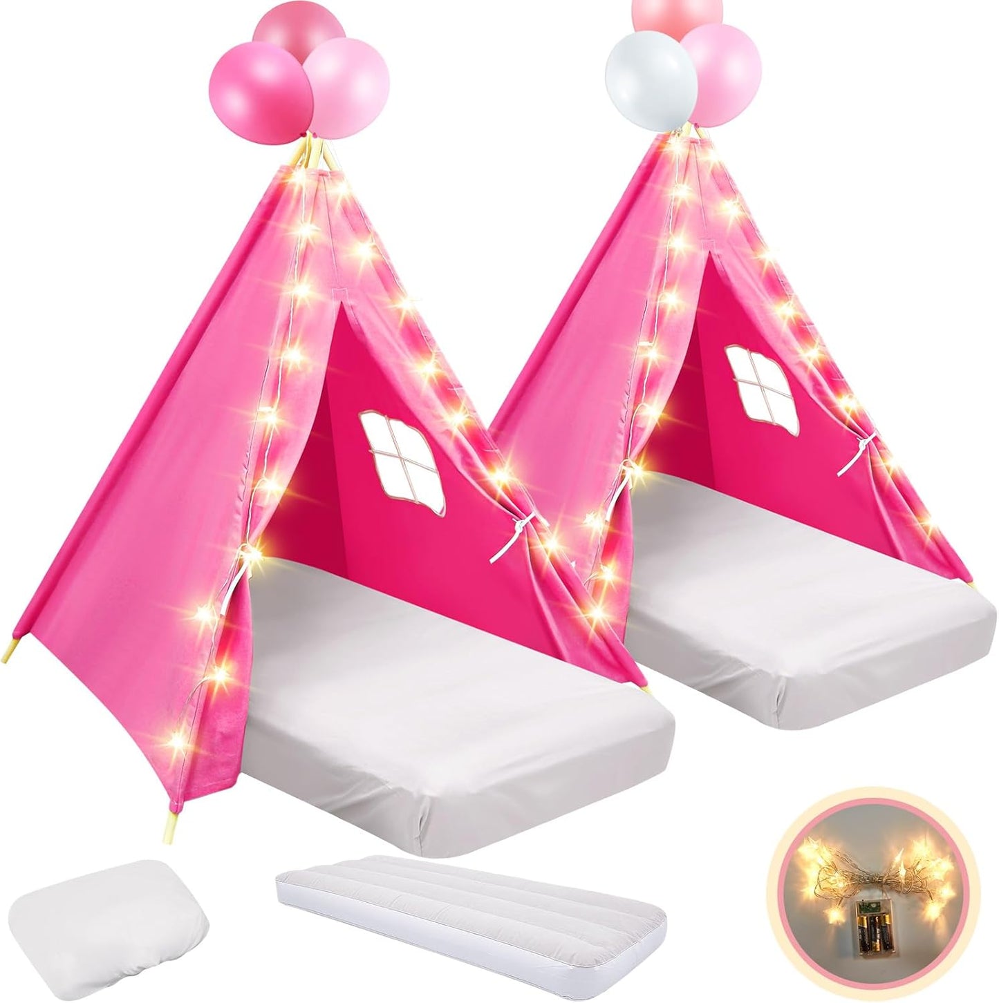 2 Pack Kids Teepee Tent with Mattress and Fitted Sheet for Fun