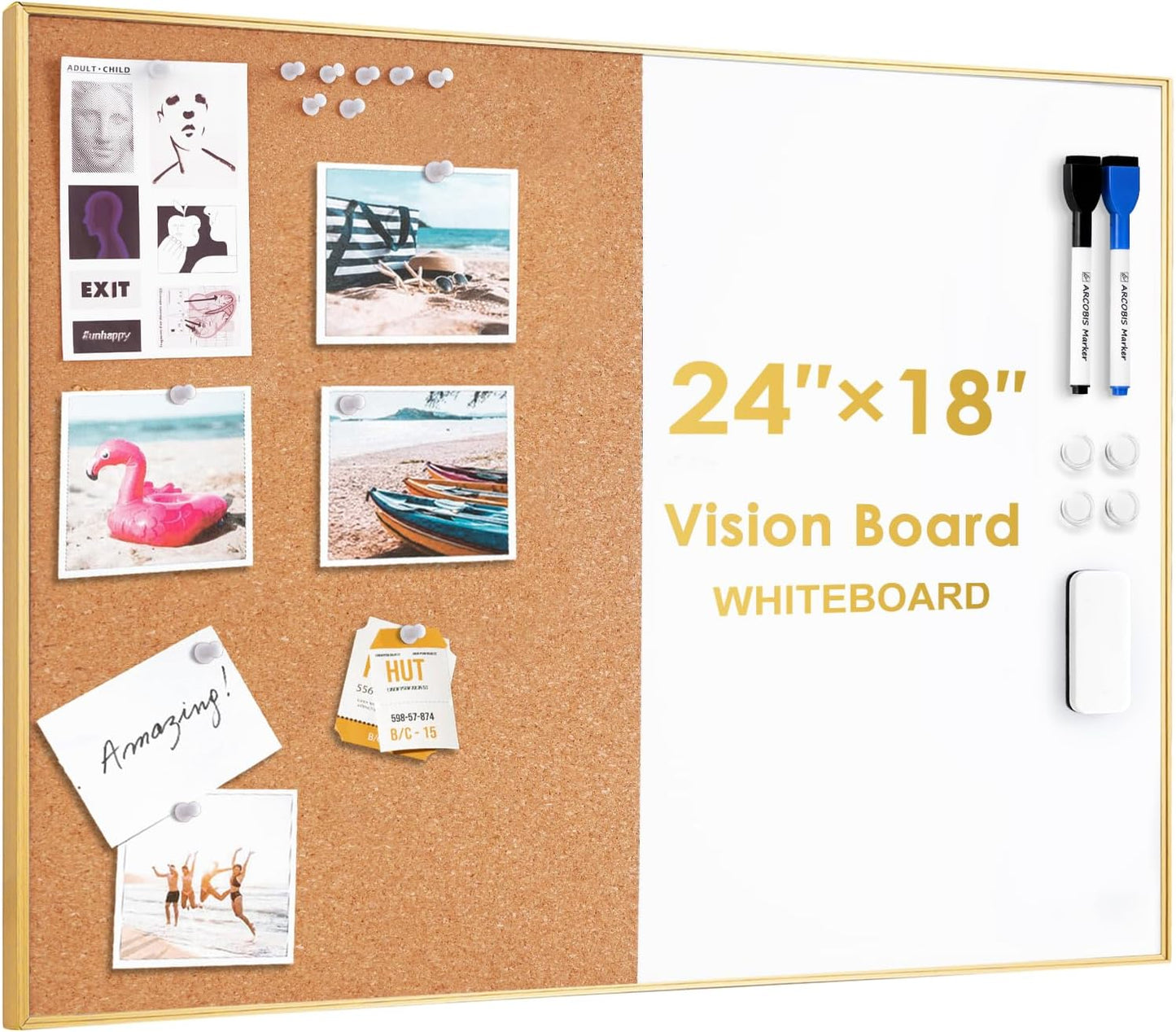 ARCOBIS Cork Board White Board Combo for Home Office & School