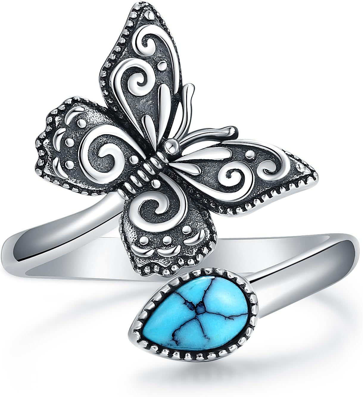 S925 Sterling Silver Abalone Dragonfly Spoon Ring for Women