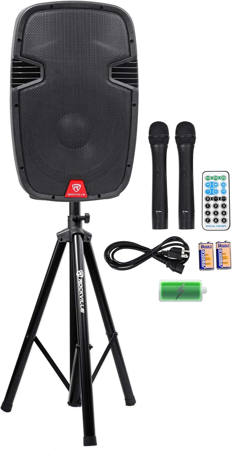 Rockville RAM12BT 12 Rechargeable Powered PA Speaker with Mics