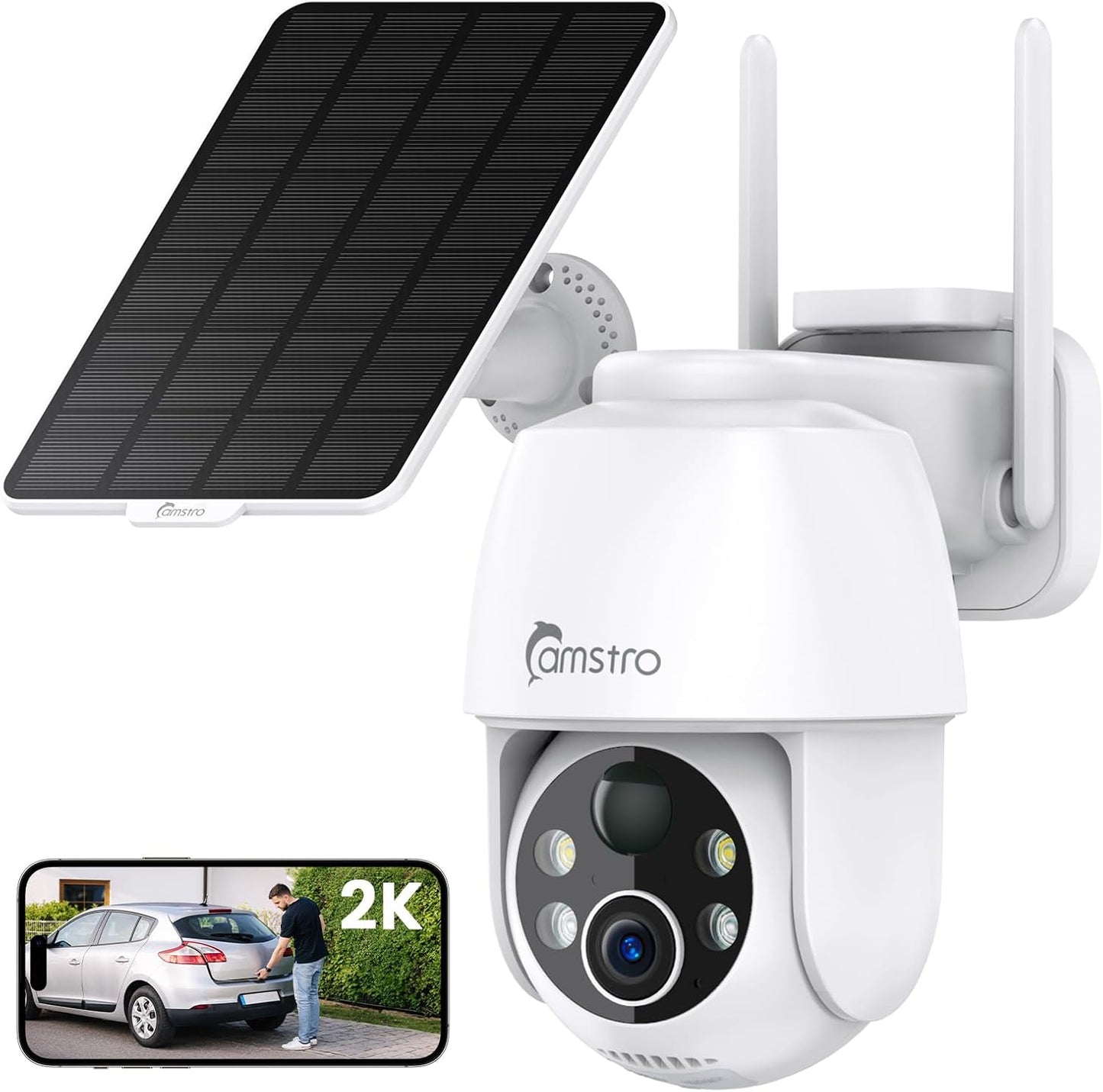 2K Solar Security Camera Wireless Outdoor with Color Night Vision