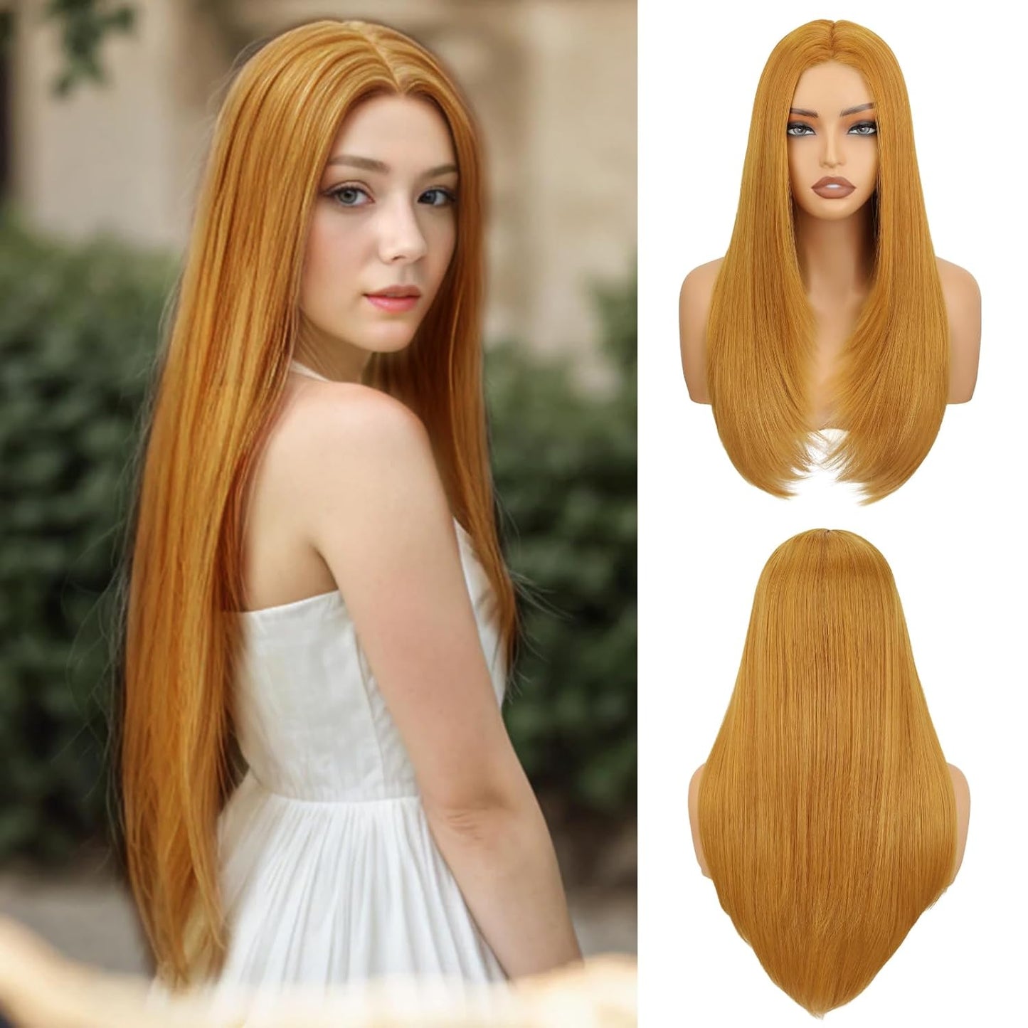 Blonde Long Straight Layered Synthetic Glueless Wigs for Cosplay