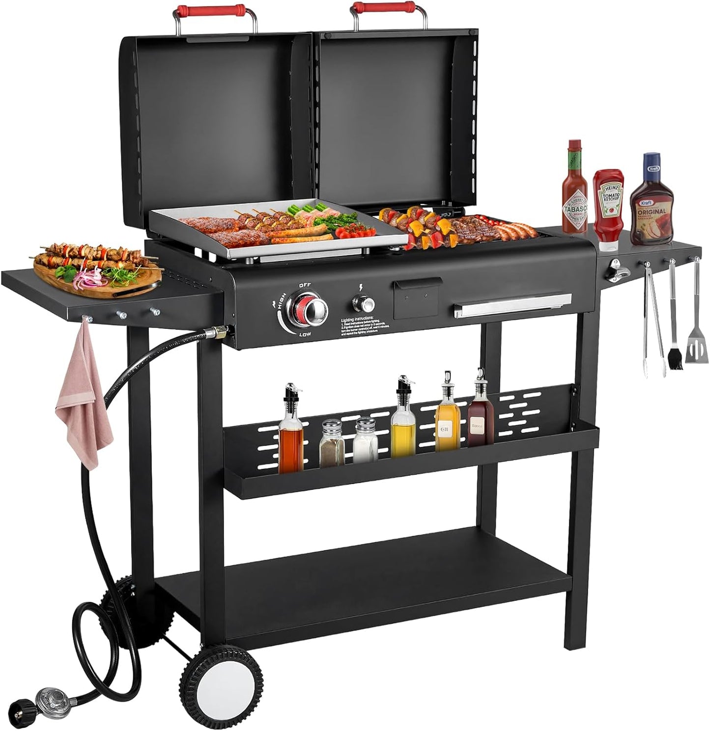 Propane Gas Griddle Charcoal Grill Combo for Outdoor BBQ Fun