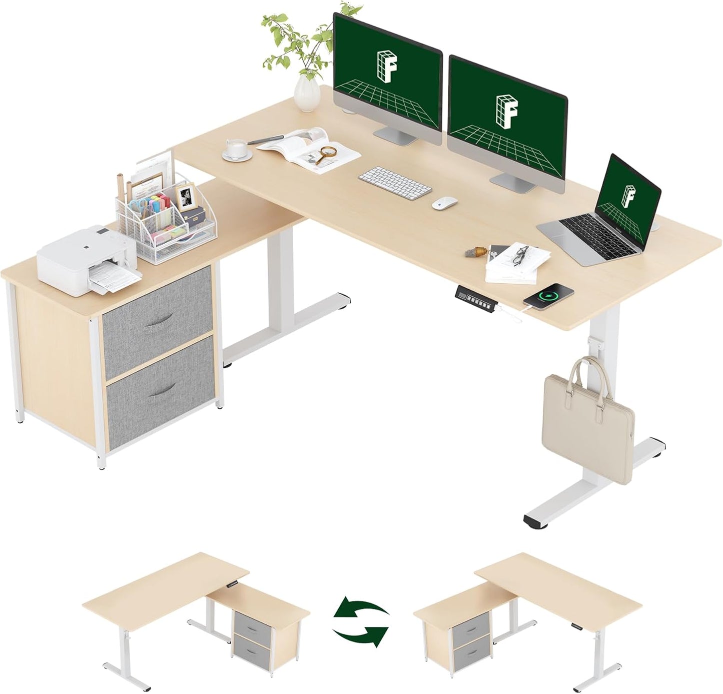 Spacious L-Shaped Standing Desk for Home Office