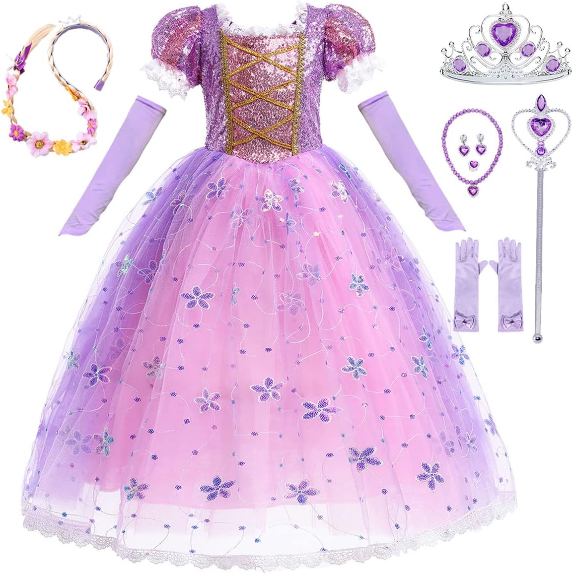 Rapunzel Dress for Girls Princess Costume for Toddler Kids