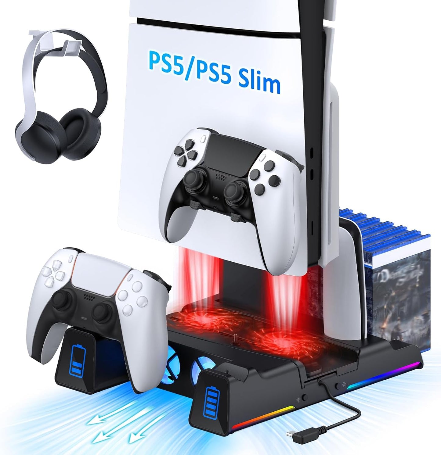 NexiGo PS5 Silent Cooling Stand with RGB Light and Dual Charging