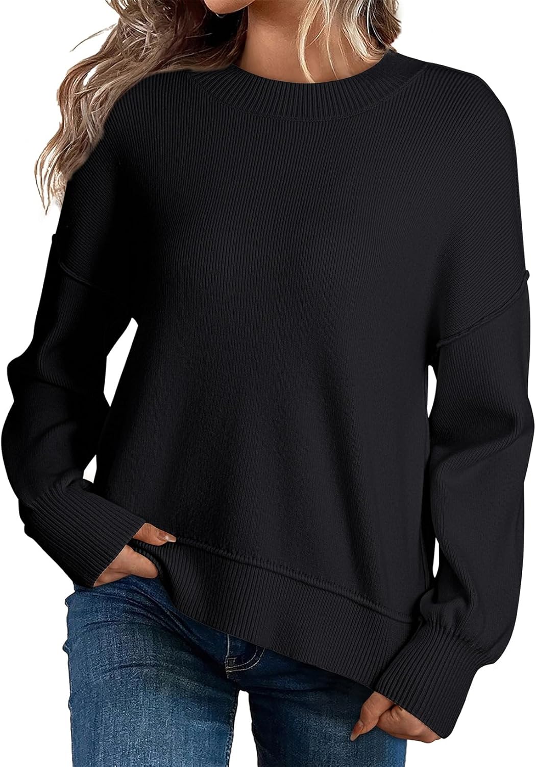 Dokotoo Women's Colorblock Crewneck Cotton Sweater for Fall
