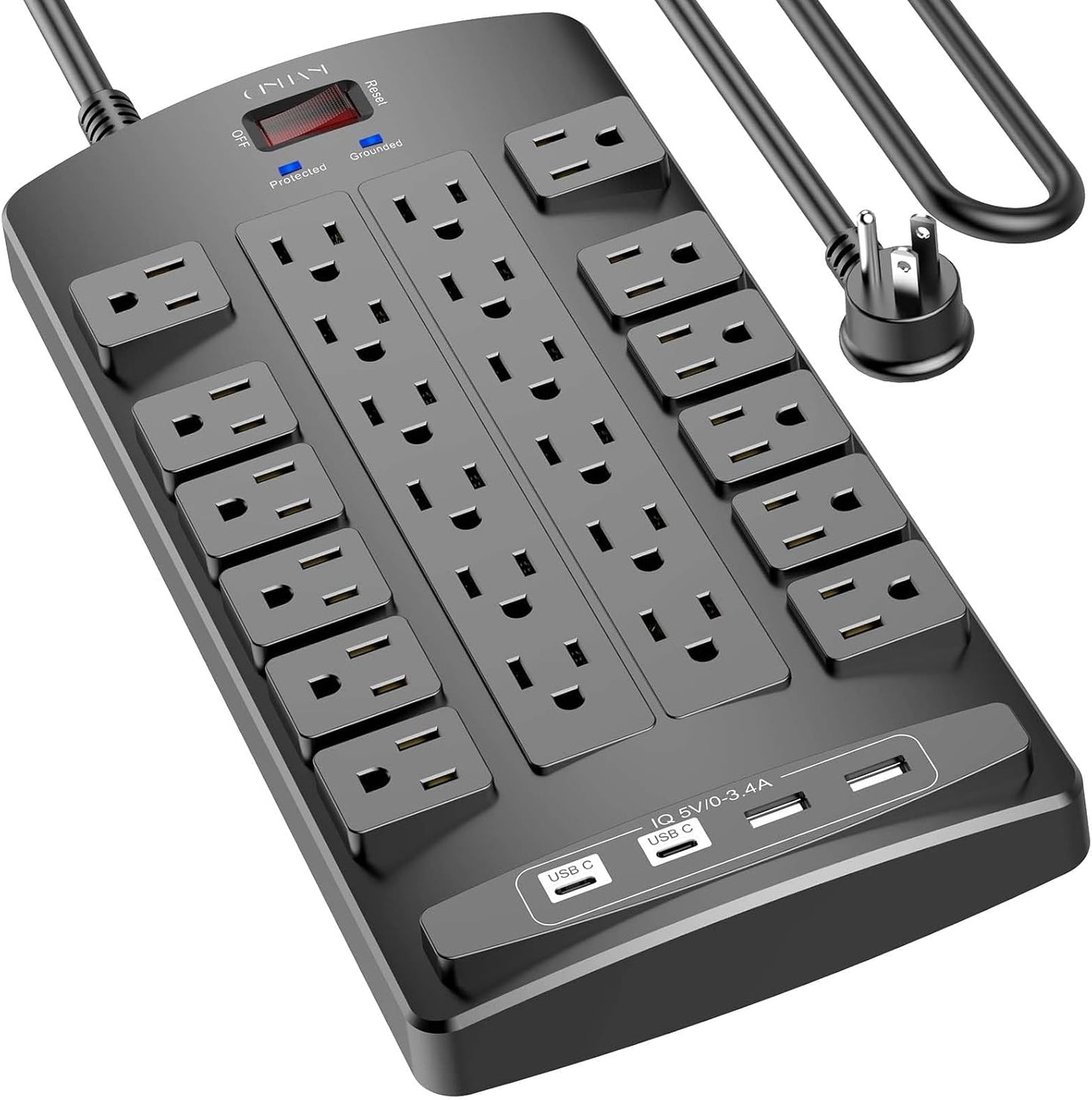 QINLIANF Surge Protector Power Strip with 24 Outlets & USB