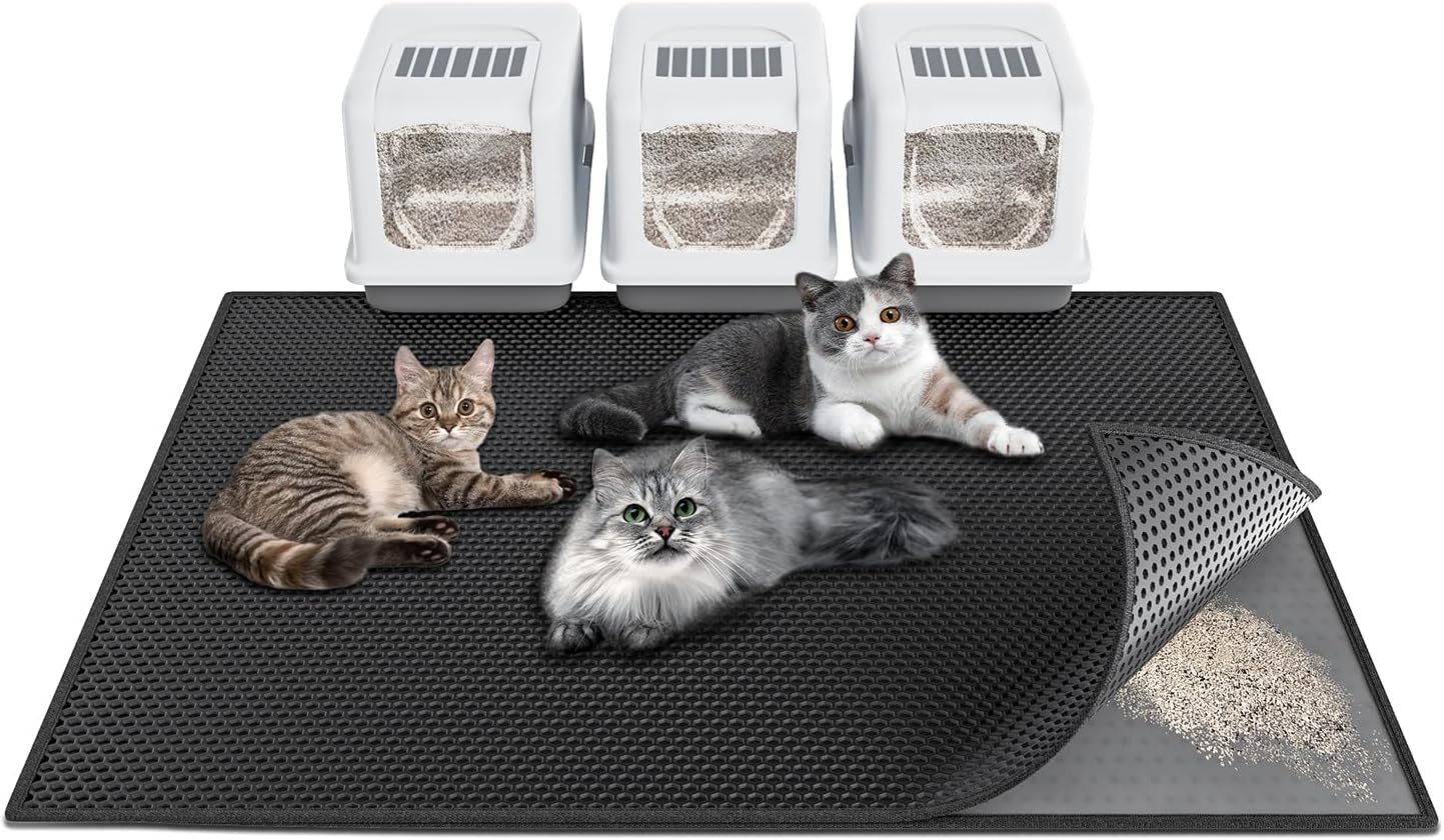 Cat Litter Box Mat: 47in x 36in Waterproof Litter Trapping Rug
