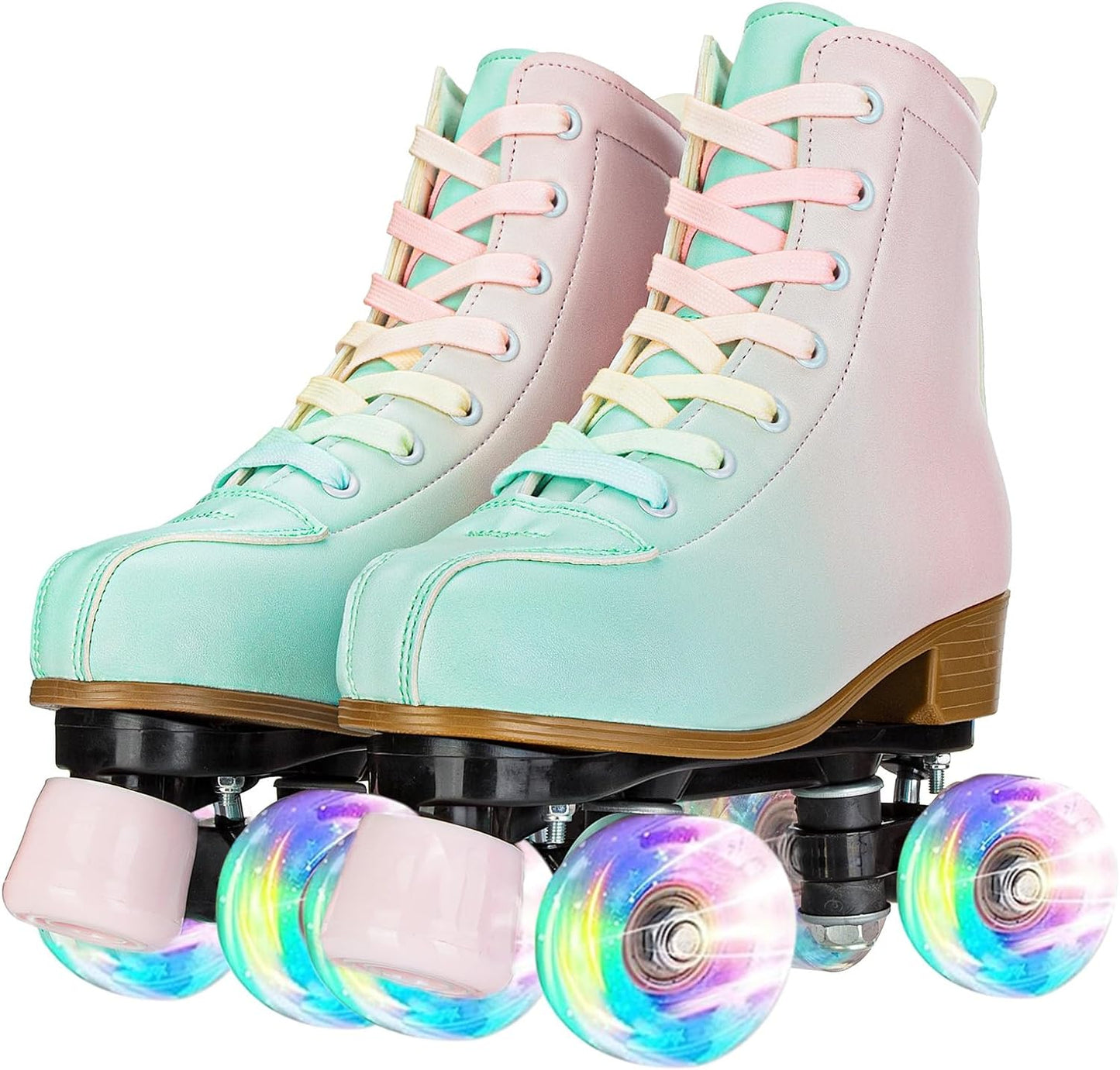 YYW Roller Skates for Girls with Gradient Pink and Green Design