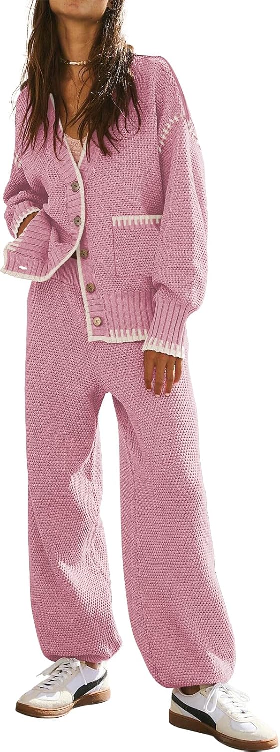 Trendy Women's 2 Piece Outfit Lounge Set with Cardigan and Pants