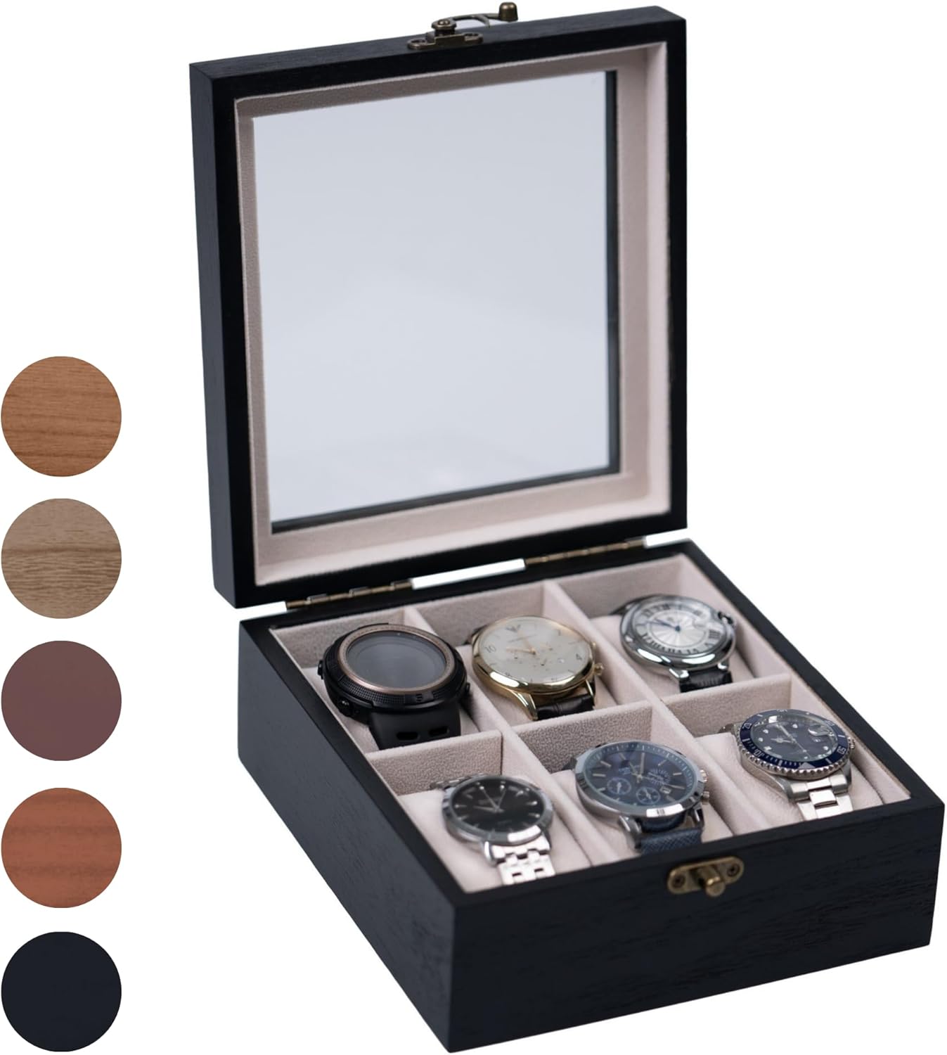 Watch Box Organizer with Large Glass Lid for Men and Women