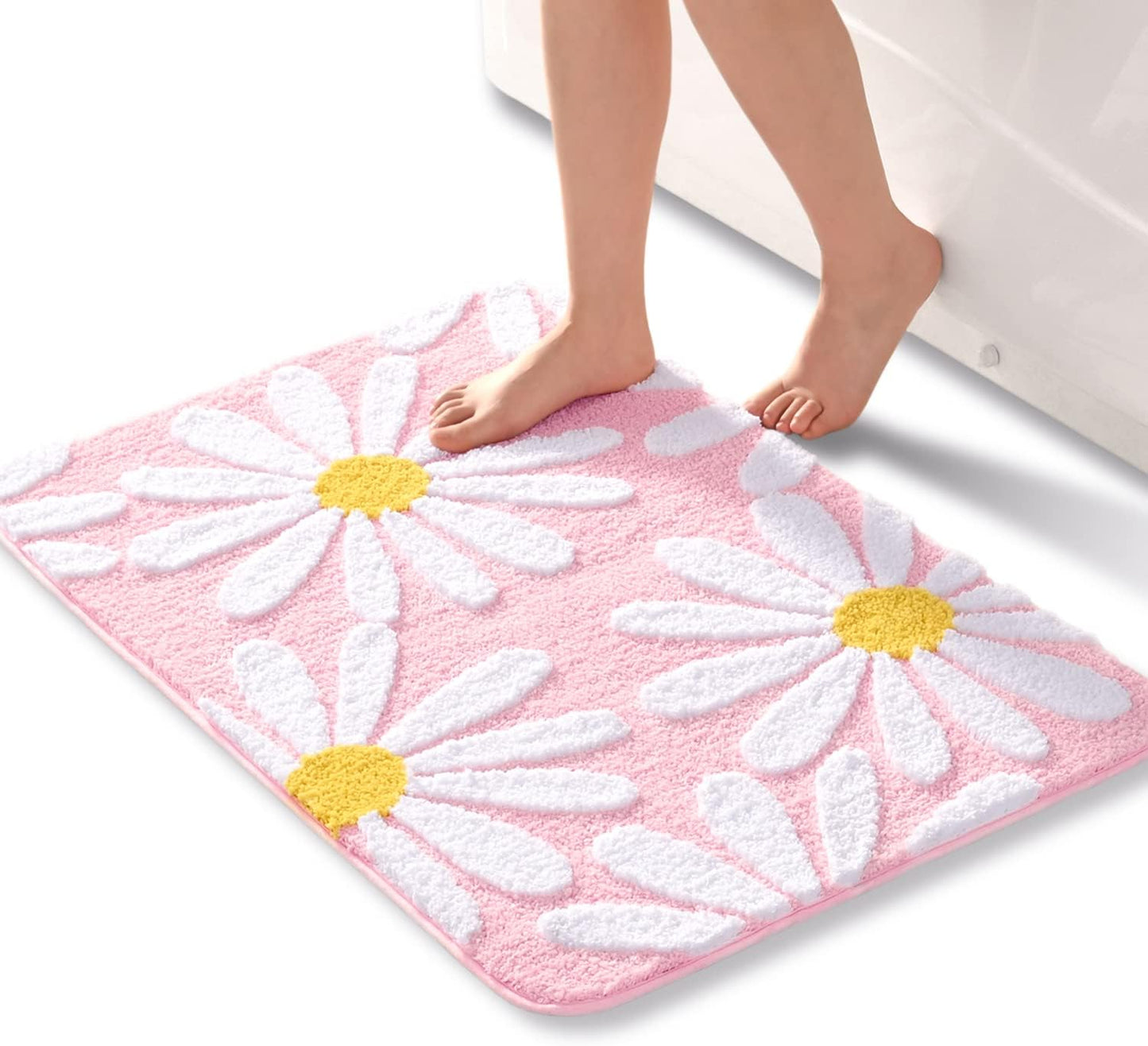 QJHOMO Pink Bathroom Rugs Cute Daisy Bath Mat for Home Decor