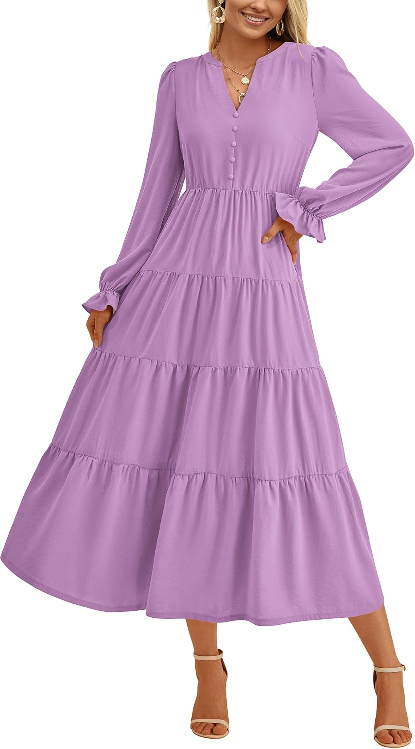 PRETTYGARDEN Long Sleeve Dress for Women - Elegant Maxi Style