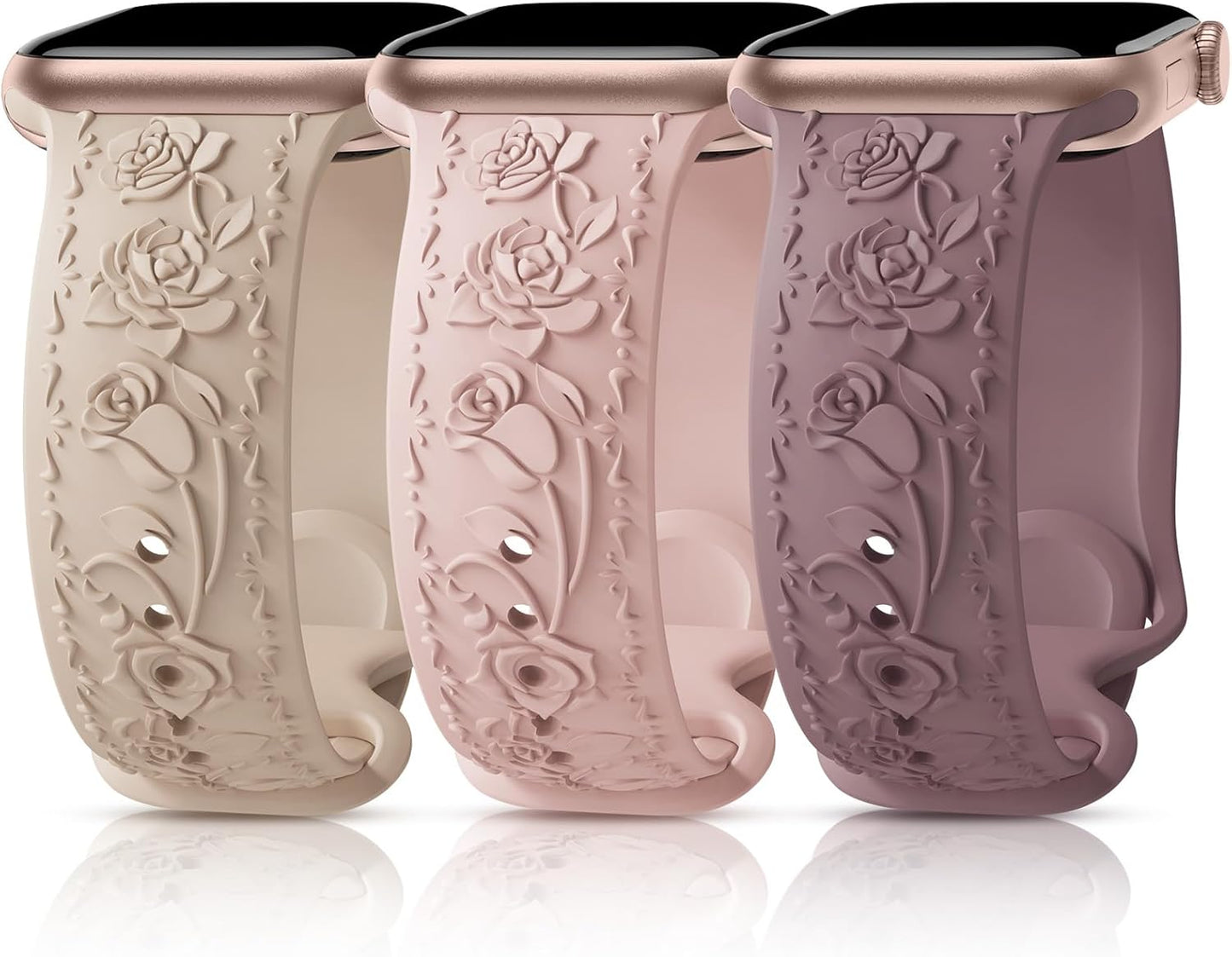 Embossed Rose Silicone Apple Watch Bands - Feminine & Durable!